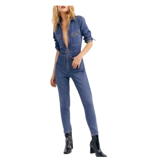 Free People Lennox Jumpsuit Coveralls Denim One Piece Blue. Size Small. - Picture 2 of 9
